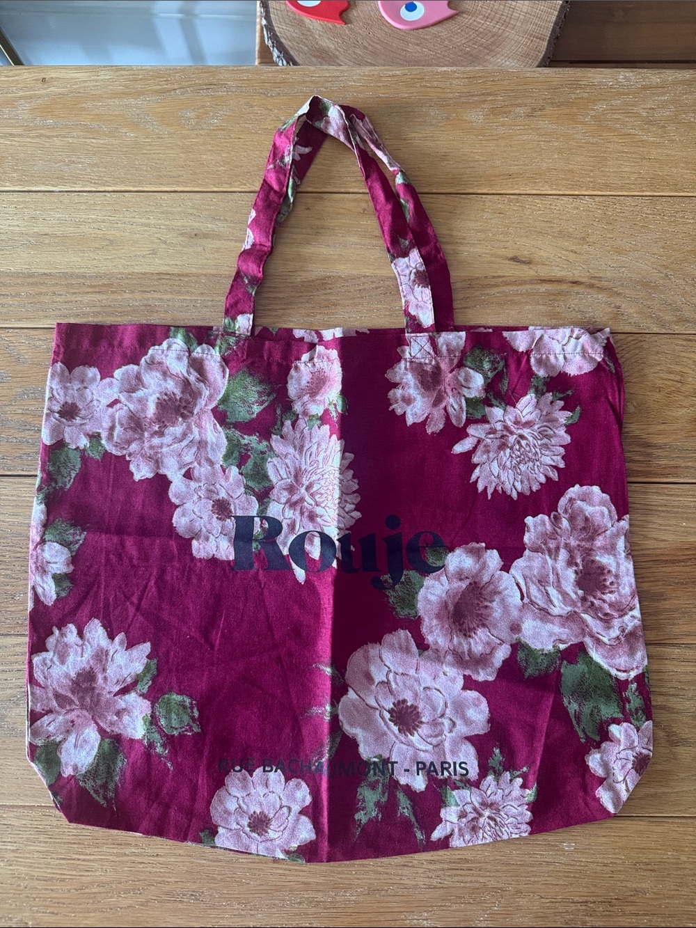 Rouje Burgundy Floral Tote with Pink Blooms